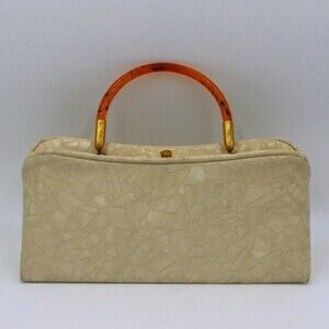 Vintage White Frame Abstract Patterned Box Purse 1960s